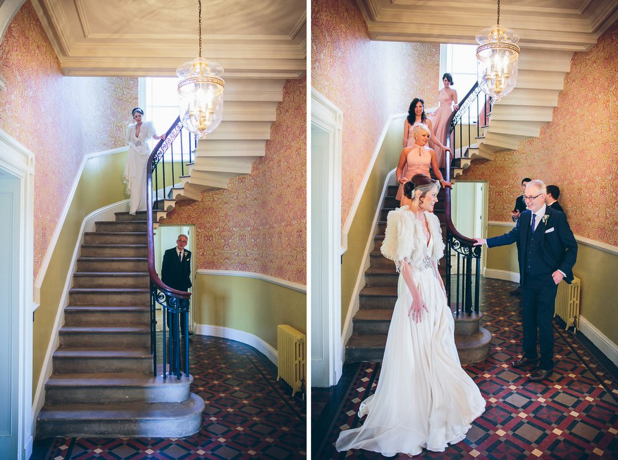 Father of the bride sees her for the first time.