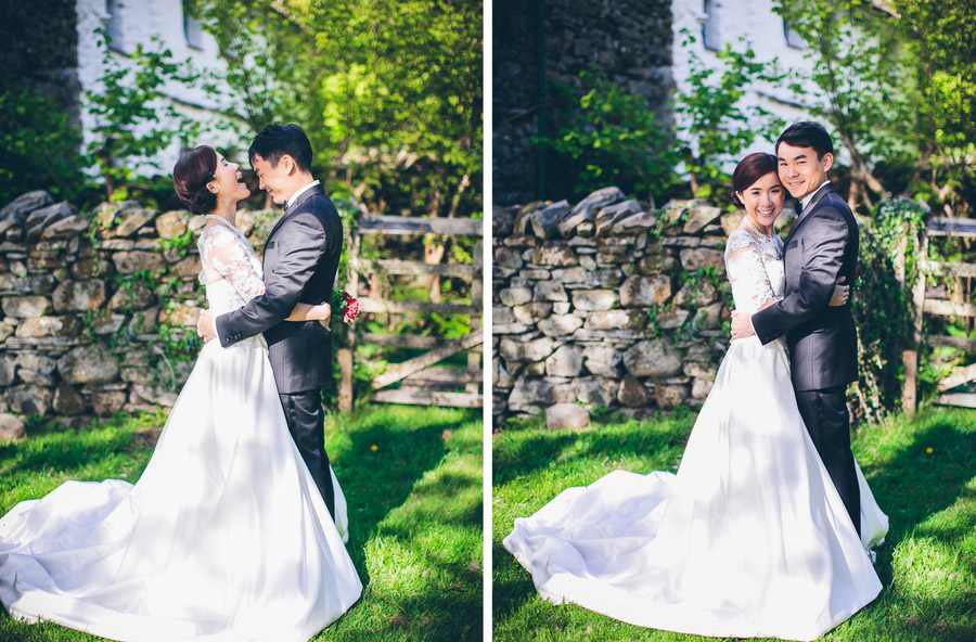 bride and groom hugging