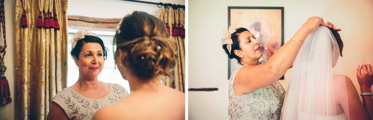 mother of bride attaching veil