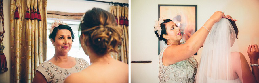 mother of bride attaching veil