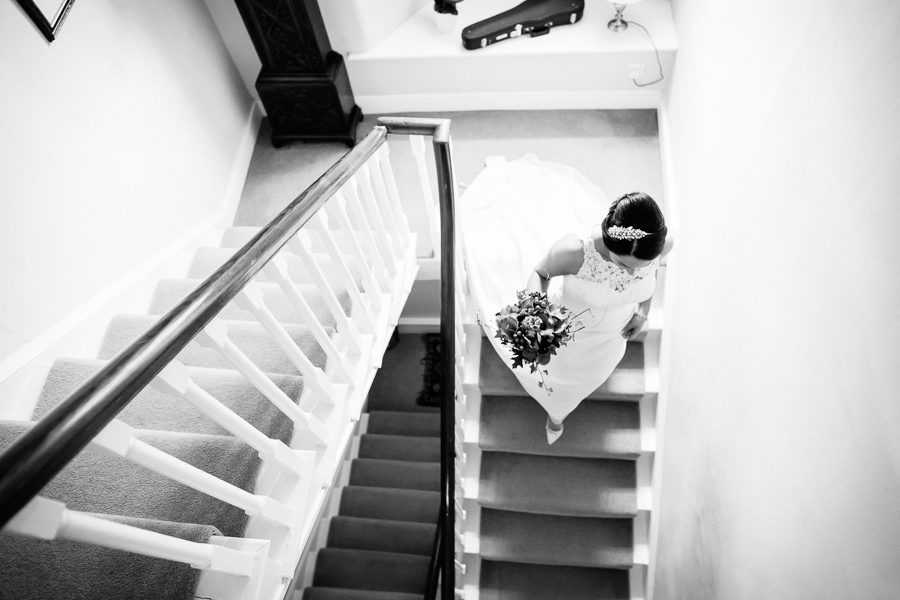 Black and White coming down stairs