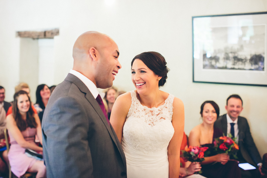 Bride groom laughing